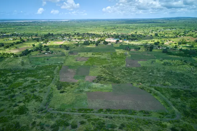 Aerial view over Gongoni Centre and the land around Furaha Gardens
